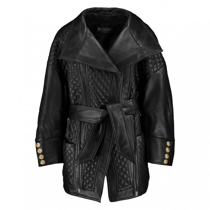 BALMAIN Oversized belted leather coat £1,281