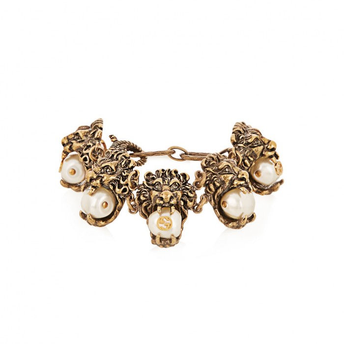 GUCCI Pearl-effect embellished lion bracelet