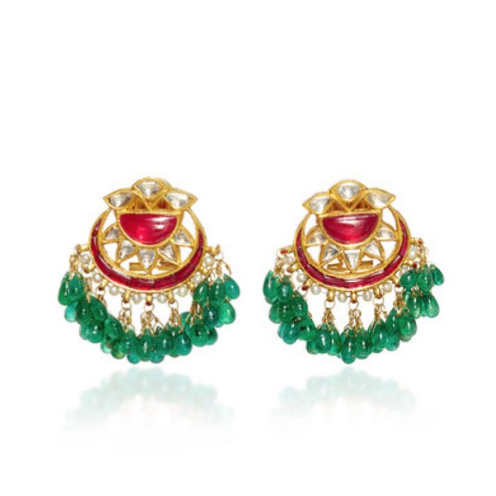 AMRAPALI 18K Gold Diamonds, Emeralds&Rubies Earrings