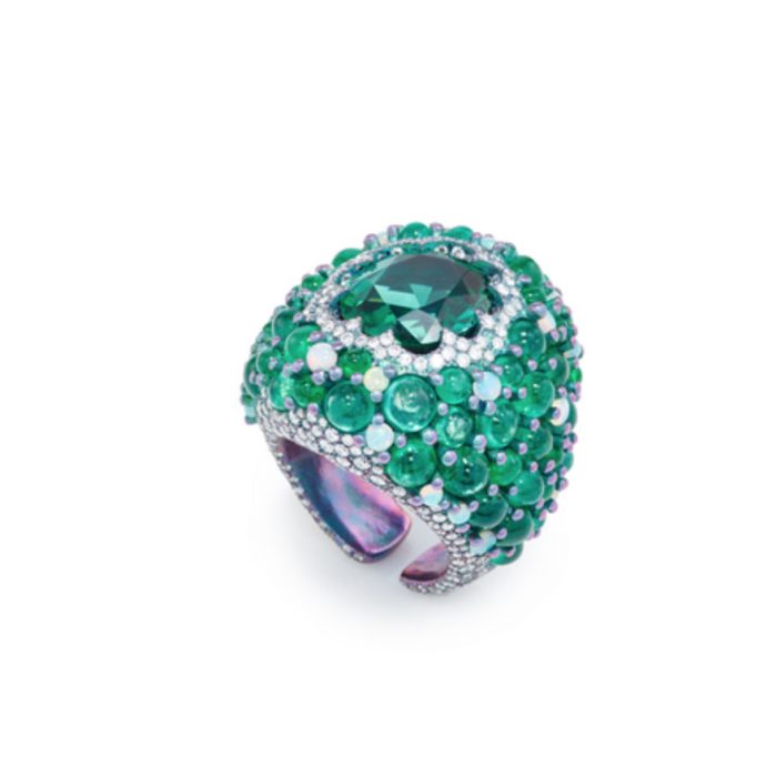 ARUNASHI Titanium Emerald & Opal Ring