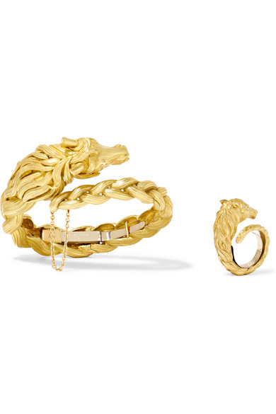 FRED LEIGHTON 1990s Hermès 18K gold bracelet and ring set