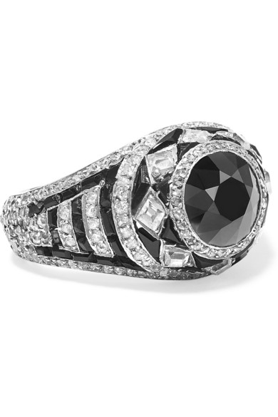 FRED LEIGHTON Art Deco platinum, diamond and onyx ring