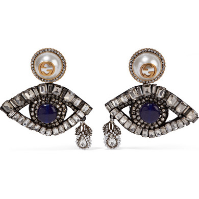 GUCCI Swarovski crystal and faux pearl clip earrings