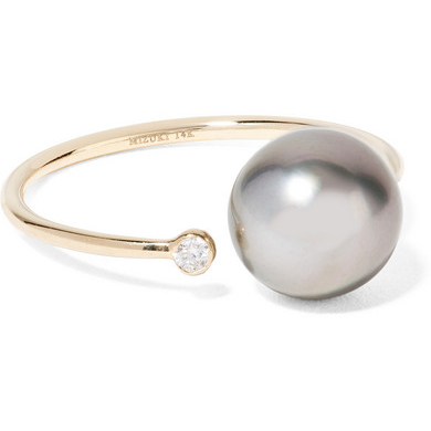MIZUKI 14-karat gold, pearl and diamond ring
