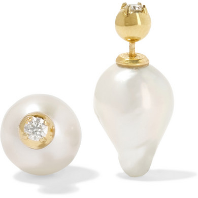 MIZUKI 14K Gold pearl and diamond earrings