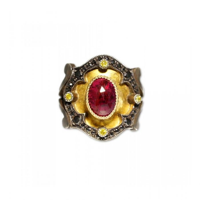 Metal Couture Ring With Ruby