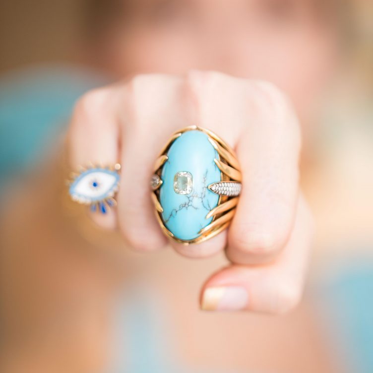 GET THE LOOK: TIMELESS TURQUOISE WITH EVIL EYE RINGS