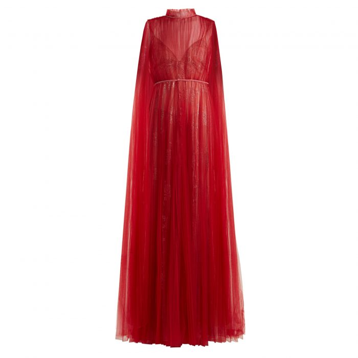 Valentino Sleeveless Tulle-Overlay And Lace Gown